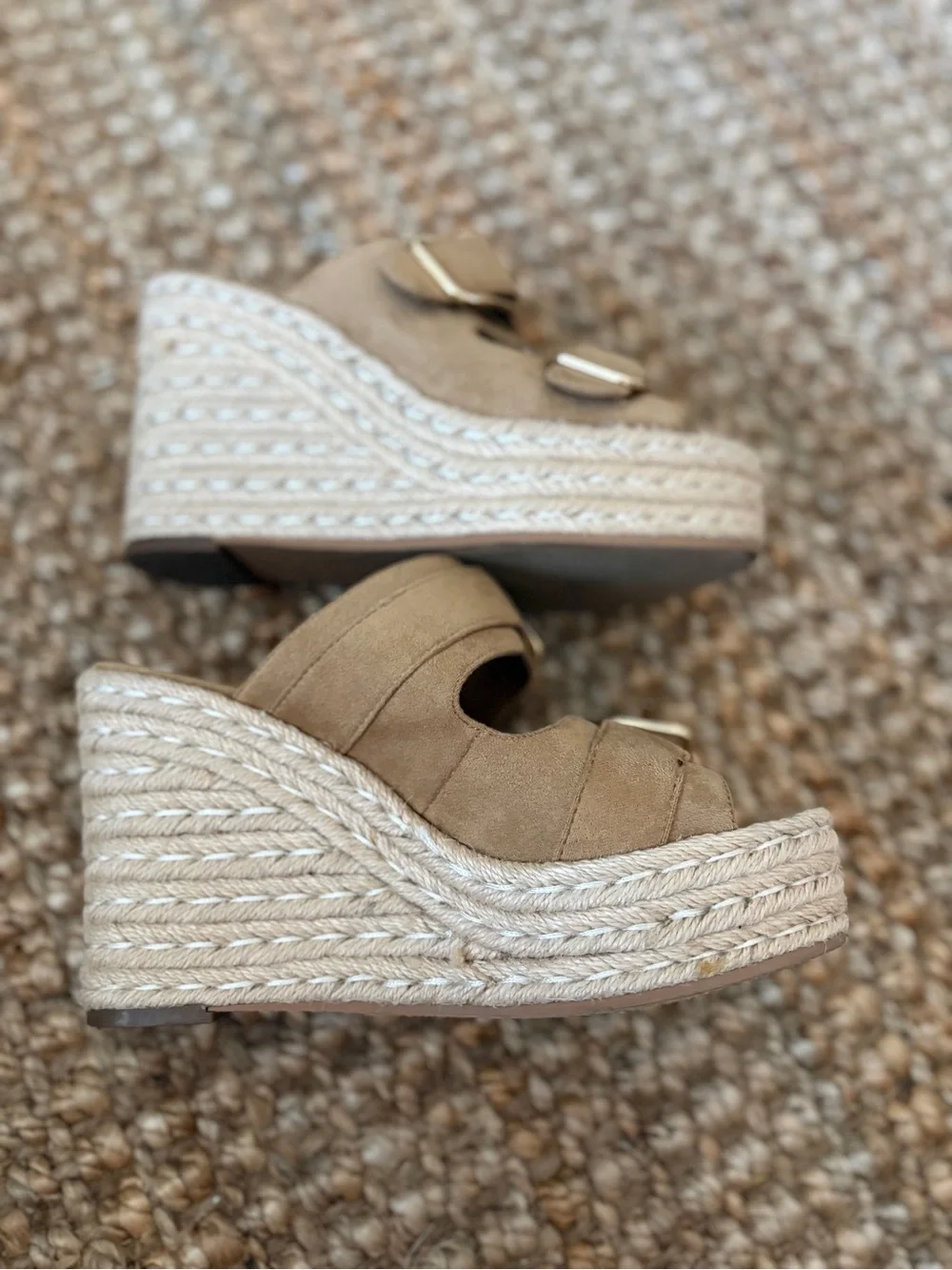 bp Tan Suede Espadrille Platform Wedge Sandals